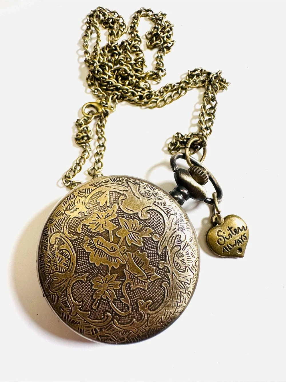 💛 HEART POCKET WATCH 💛 Antique Bronze-Tone Quartz • Ornate Vintage-Inspired Neck
